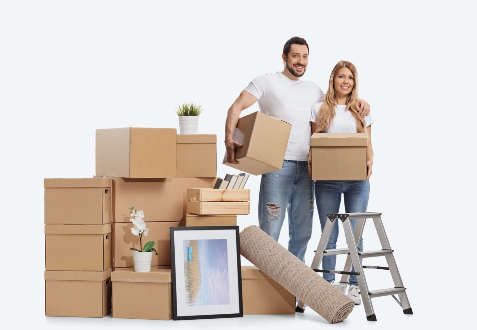 Couple Pictured with Moving Boxes